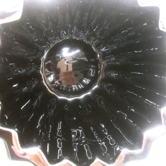 Chrome Ribbed Ceramic Planter Pot 5.75" Tall Shiny Sleek Heavy Plant Flowerpot - Picture 3 of 11